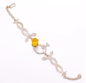 Brazalete de serpiente y pavo real con piedras preciosas de citrino enchapado en plata 7-7,99" B61 - Imagen 1 de 5