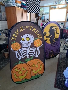 Vintage Style Yard Pop Up Halloween Sign Trick Or Treat & Witch 4ft Easy Storage - Picture 1 of 6