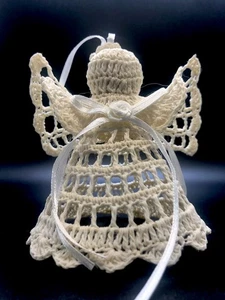 Handarbeit Engel weiß gehäkelt gestärkt Christbaumschmuck Vintage Band 4 Zoll - Bild 1 von 13