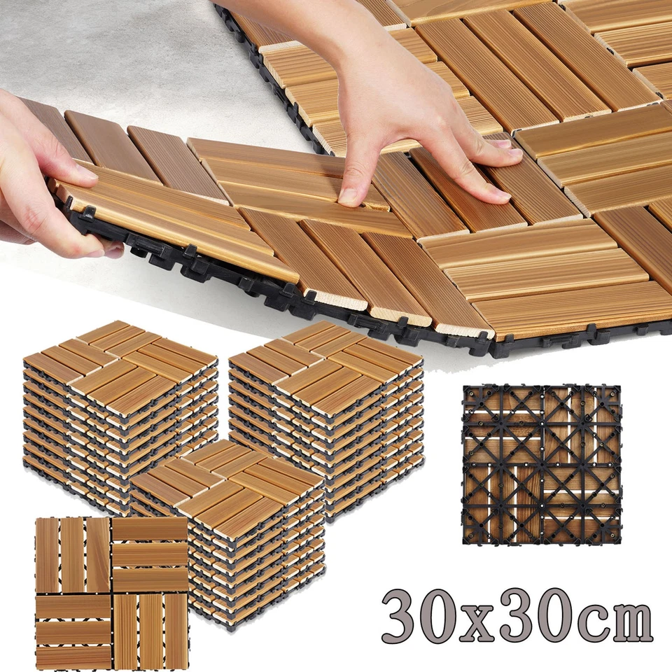 2.4m² Holzfliesen Terrassenfliesen Holz Fliesen Mosaik Balkonboden 27STK 30x30cm - Bild 1 von 4