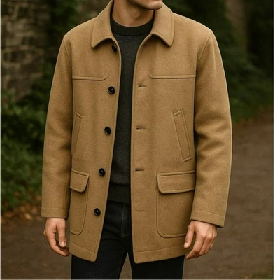 Pendleton Tan Wool Car Coat Mid Length Men's Coat Button Front VTG 90's Size 44  - Image 1 of 4