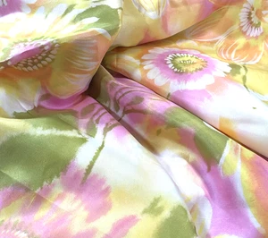 Pink /Yellow /Green Floral Poly/Satin 3 Yards 44" Wide Soft - Picture 1 of 11
