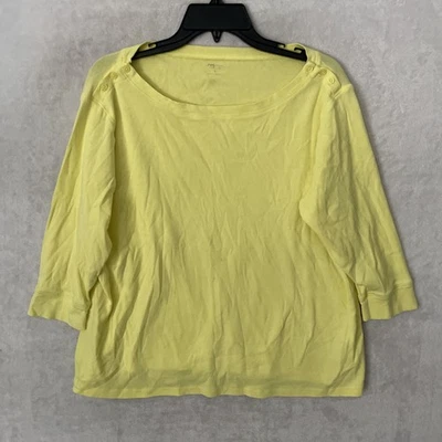 Blusa Top Mujer Anne Klein Amarillo Sólido Plus 1X Mezcla Algodón Manga 3/4 Redonda Foto 1 de 4