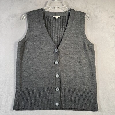 Talbots Sweater Vest Womens Size X Gray Wool Blend Button Up Academia Minimalist - Image 1 of 4