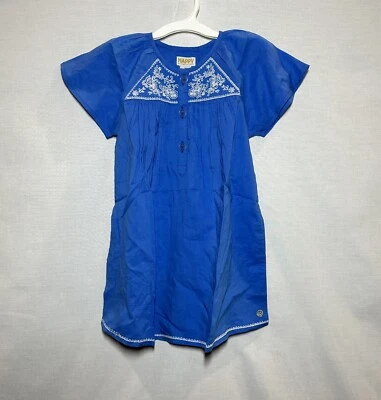 Girls' Happy by Pink Chicken Cotton Embroidered Button Tent Dress - Blue (3Y) - Image 1 of 2