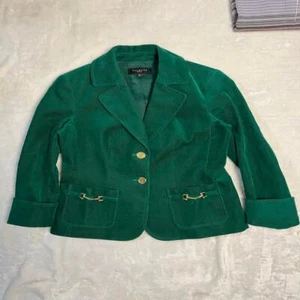 Talbots Blazer Size 2P Green Corduroy Gold Accents Equestrian Office Academia - Picture 1 of 7