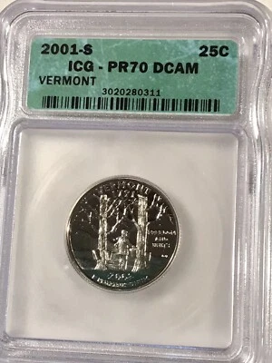 2001 S 25C Vermont State Quarter PR70DCAM ICG - Image 1 of 2