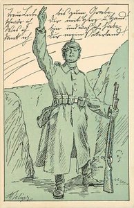 Postal de campo alemana de la Primera Guerra Mundial dedicada a las tropas sajonas por la Real Academia de Leipzig - Imagen 1 de 2