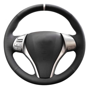 Black Leather White Marker Steering Wheel Cover for Nissan 2013 Teana X-Trail - Picture 1 of 6