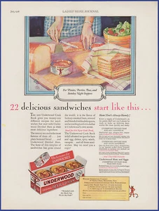 Vintage 1928 UNDERWOOD Deviled Ham Sandwiches Kitchen Art Ephemera 20's Print Ad - Picture 1 of 1