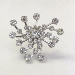 VINTAGE 60er 70er JULIANA STRASS BROSCHE SILBER METALLRAHMEN 1 5/8 in LANG - Bild 1 von 4