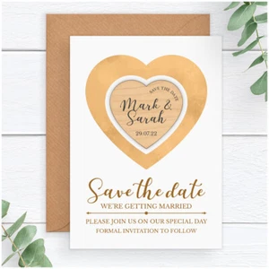 PERSONALISED Modern Gold Heart Wedding Save The Date Cards Fridge Magnets Unique - Picture 1 of 6