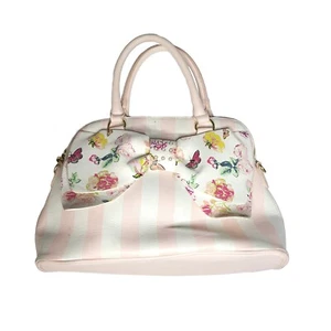 Bolso de mano Betsey Johnson con lazo a rayas con asa superior con forro floral - Imagen 1 de 15