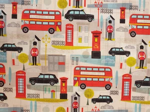 London fabric UK fat quarter 56cm x 50cm 100% cotton Coronation Buses King - Picture 1 of 2