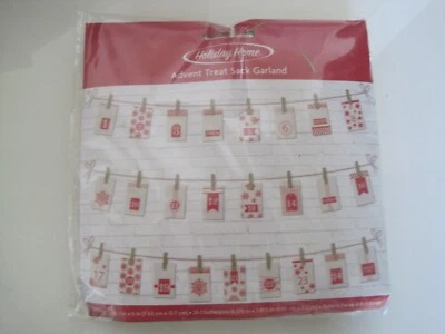 Holiday Home Advent Calendar Clothespins Treat Sack Garland - Image 1 of 3