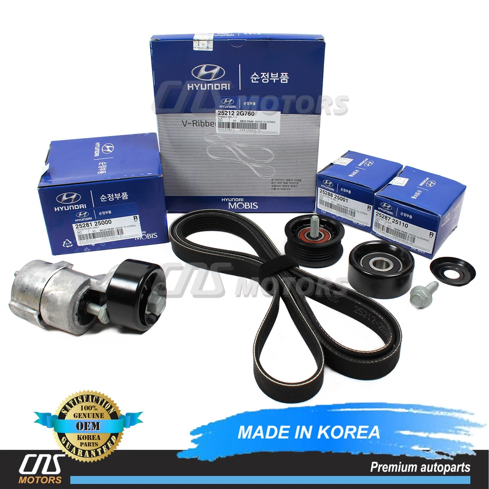 OEM⭐V-Belt & Tensioner & Idler Pulley Kit for 2011-2014 Hyundai Kia 2.0L 2.4L⭐⭐⭐ Foto 1 de 4