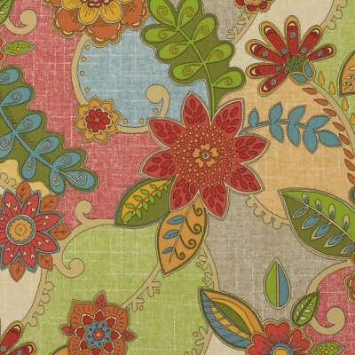 RICHLOOM WHIMSEY MULTI GREEN RED ABSTRACT FLORAL MULTIUSE FABRIC BY YARD 54"W