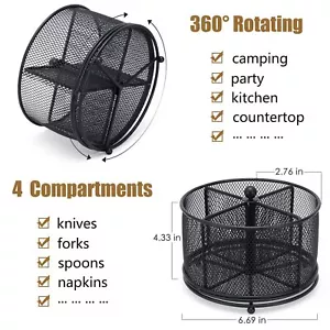 360 Rotating Metal Utensil Caddy 4 Compartment Silverware Cutlery Holder Rotatio - Picture 1 of 5