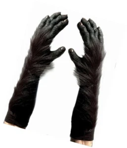 Gorilla Hands Black Latex & Faux Fur Realistic Looking Costume Gloves OS - Picture 1 of 1