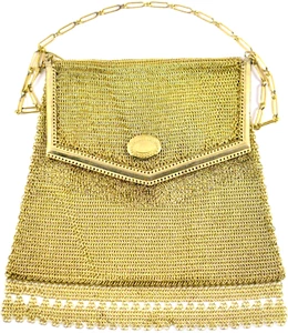 Vintage Whiting & Davis Princess Mary Goldtone Mesh Purse - Picture 1 of 12