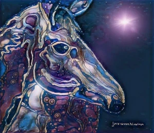 WHIMSICAL Horse alcohol inks Night AWESOME Orig Design 8,75 x 10 Metal Art Print - Bild 1 von 1