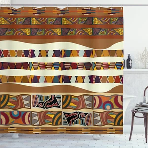 Tribal Shower Curtain Boho African Folk Icons Print for Bathroom 84" Extralong - Picture 1 of 2