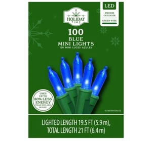 New 100 count Blue Christmas LED Lights Green Wire 21 FT Long Holiday Time - Picture 1 of 5