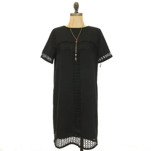 Felicity & Coco Nordstrom Shift Dress S Black Short Sleeve Lace Trim NEW B1 - Picture 1 of 3