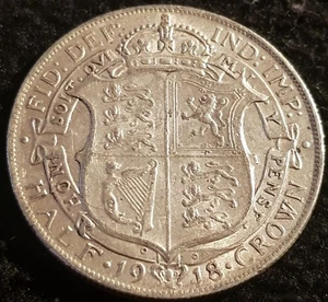 1918 George V .925 Silver Half Crown Coin Lot AU1 - Picture 1 of 2