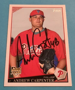 Tarjeta autografiada por Andrew Carpenter Rookie firmada a mano 2009 Topps #12 Phillies - Imagen 1 de 3