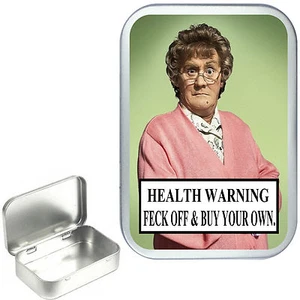 Mrs Brown.Hinged Tobacco Tin.Sewing Tin,Pill Tin, Stash Tin, Box. 1oz & 2oz - Picture 1 of 3