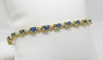 Brazalete de eslabones flexibles de diamantes y zafiros de oro amarillo de 14 quilates 7 1/4" B6700 Foto 1 de 4