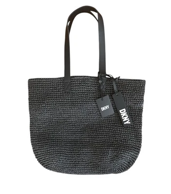 NEW DKNY Cali Tote Black Weave Trendy Black Bag Purse MSRP $148 Raffia Beach NWT - Image 1 of 3