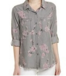 Camisa Billy T Rosa Floral Con Botones Manga con Pestaña Enrollable Talla L Cottagecore Lyocell - Imagen 1 de 12