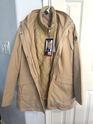 NUEVO CON ETIQUETAS Land's End 3 en 1 sistema chaqueta/abrigo/chaleco acolchado tostado M Foto 1 de 4