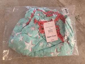 SCAMP & DUDE X LOUISE BOYCE SUPER SCARF BNWT MINT GREEN WITH WHITE & PINK STARS - Picture 1 of 4