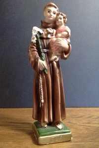 Gips Kreidegeschirr Heiliger Antonius mit Kind 8" groß italienische religiöse Skulptur - Bild 1 von 8