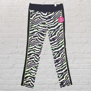 Justice Girl's Zebra Animal Print Yoga Leggings Size 10 Neon Paint Splatters NWT - Picture 1 of 12