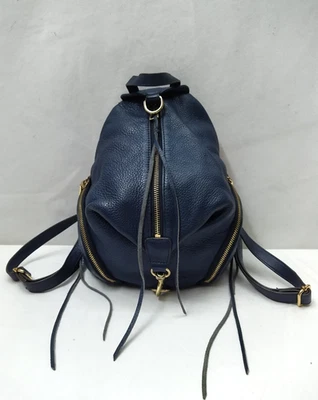 Mochila Rebecca Minkoff Azul Cuero Guijarro Bolsillos con Cremallera Asa Superior Foto 1 de 4