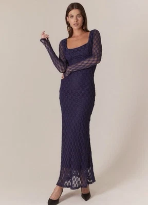 Bardot Women's Blue Adoni Lace Lined Long-Sleeve Midi Sheath Dress Size 6 - Image 1 of 4