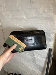 Rowallan of Scotland Men’s Black Leather Medium Travel Washbag/Toiletry Bag - Picture 1 of 5