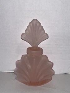 Vintage Depression Glass Rose Pink Frosted Satin Perfume Bottle W/Stopper Fan - Picture 1 of 7