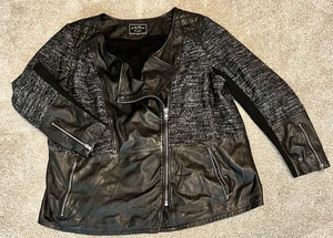 LUCKY BRAND, DAMEN 2X, SCHWARZE LAMMFELL LEDER MOTO JACKE, MIT SCHWARZEM WOLL TWEED - Bild 1 von 8