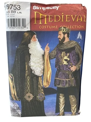 Vestido túnica Simplicity 9753 medieval masculino padrão tamanho G XL SEM CORTES FF - Imagem 1 de 2