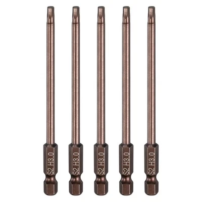 5pcs Flat Hex Screwdriver Bit H3.0 Magnetic Tip 1/4" Shank 4" Long Copper Tone - Image 1 of 4