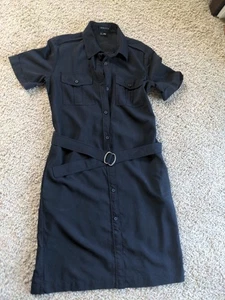 Theory Shirt Dress Mini Navy Linen Concord Eco Crunch Wash Short Sleeve Ties 4 - Picture 1 of 6