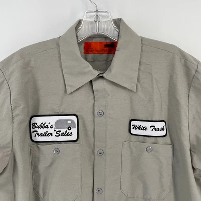 Camisa de trabajo mecánico para hombre L manga corta Bubbas Trailer Sales blanca basura gris Foto 1 de 4