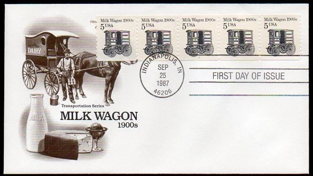 #2253 1987 5c Milk Wagon plate #1 PS5 FDC Artmaster - Image 1 of 1