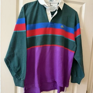 Izod Lacoste Poloshirt Herren Large Lila Rugby Streifen Alligator Vintage 80er - Bild 1 von 7