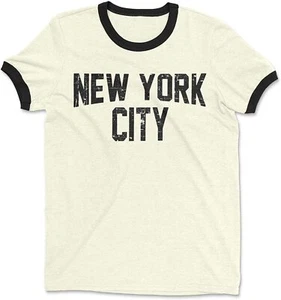 New York City Ringer Tee T-Shirt Retro Style Men's Shirt (Natural/Black,... - Picture 1 of 4